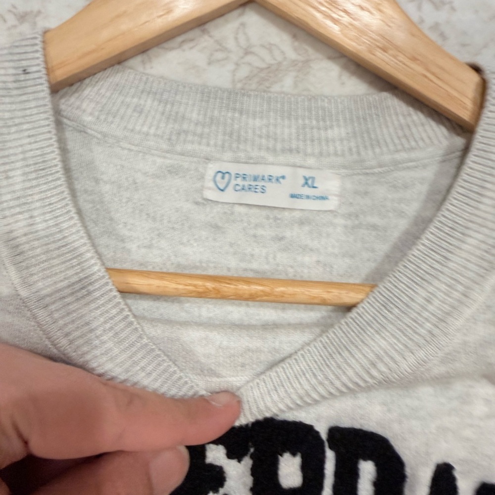 Primark Light Grey Crewneck Sweatshirt with Black Text - Picture 3 of 4